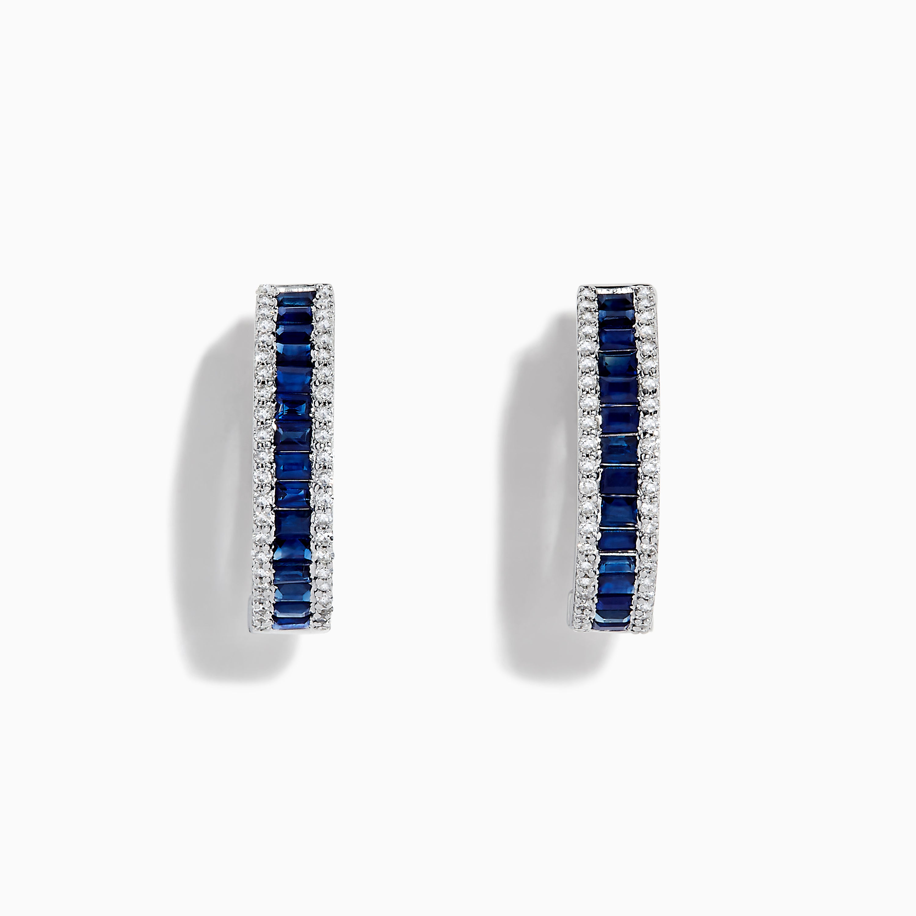 Effy Royale Bleu 14K White  Gold Blue Sapphire and Diamond Hoop Earrings