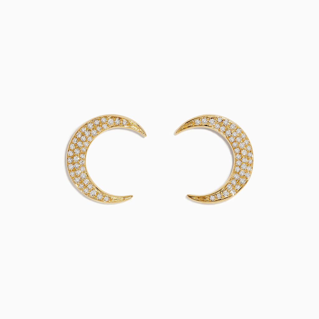 Effy 14K Yellow Gold Diamond Moon Stud Earrings