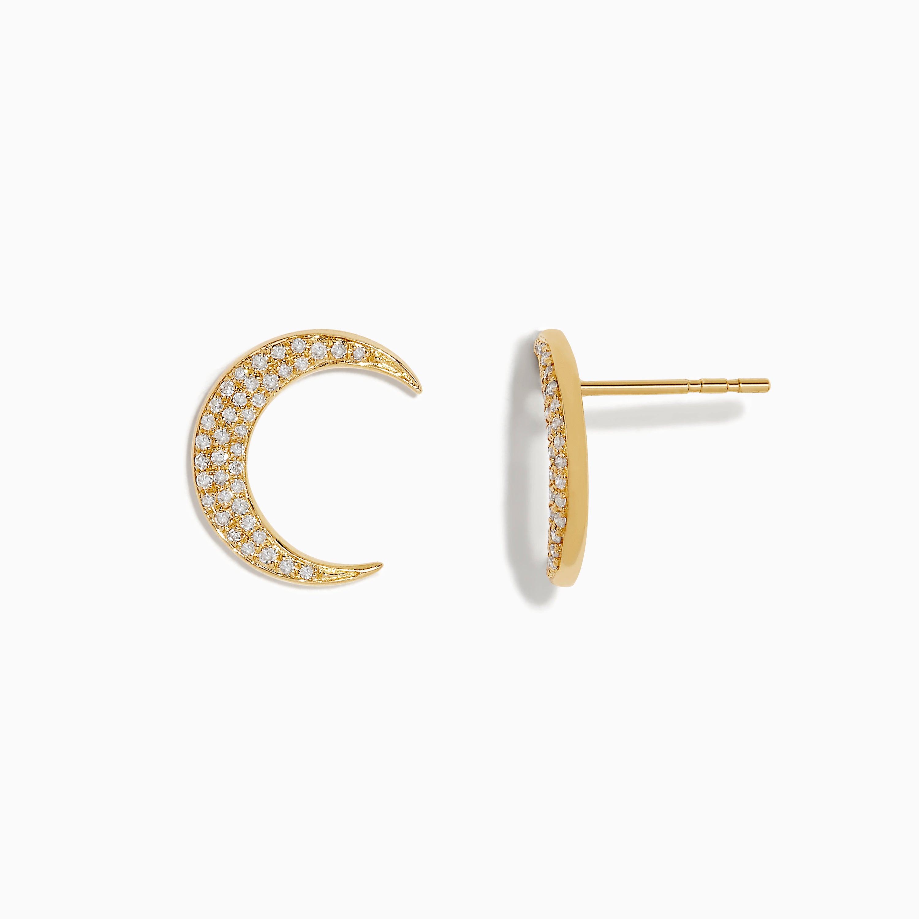 Effy 14K Yellow Gold Diamond Moon Stud Earrings