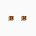 A pair of 14K Rose Gold Brown Square Cut Diamond Stud Earrings displayed on a plain white background.