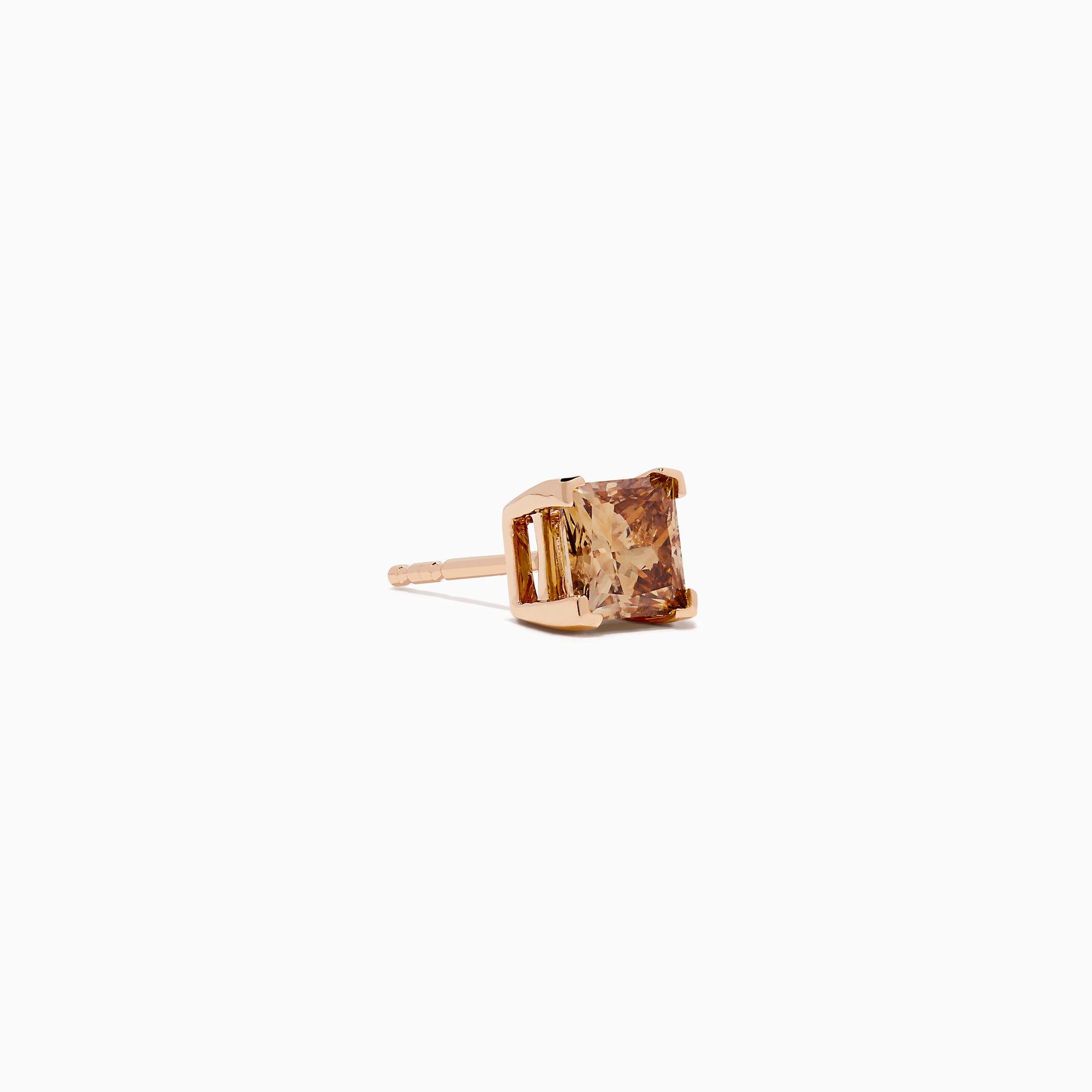 A pair of 14K Rose Gold Brown Square Cut Diamond Stud Earrings displayed on a plain white background.