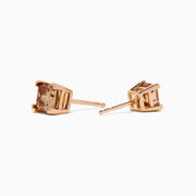 A pair of 14K Rose Gold Brown Square Cut Diamond Stud Earrings displayed on a plain white background.