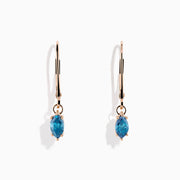 Introducing the Bella Bleu 14K Rose Gold Blue Diamond Drop Earrings, featuring marquise-cut blue diamonds and shown against a white background.