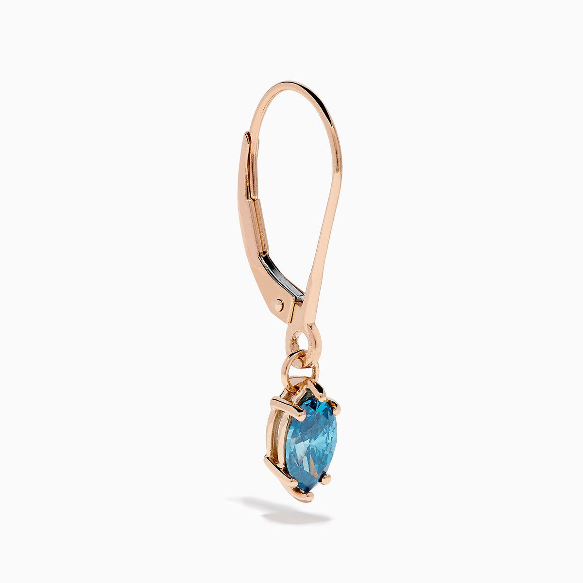 Introducing the Bella Bleu 14K Rose Gold Blue Diamond Drop Earrings, featuring marquise-cut blue diamonds and shown against a white background.