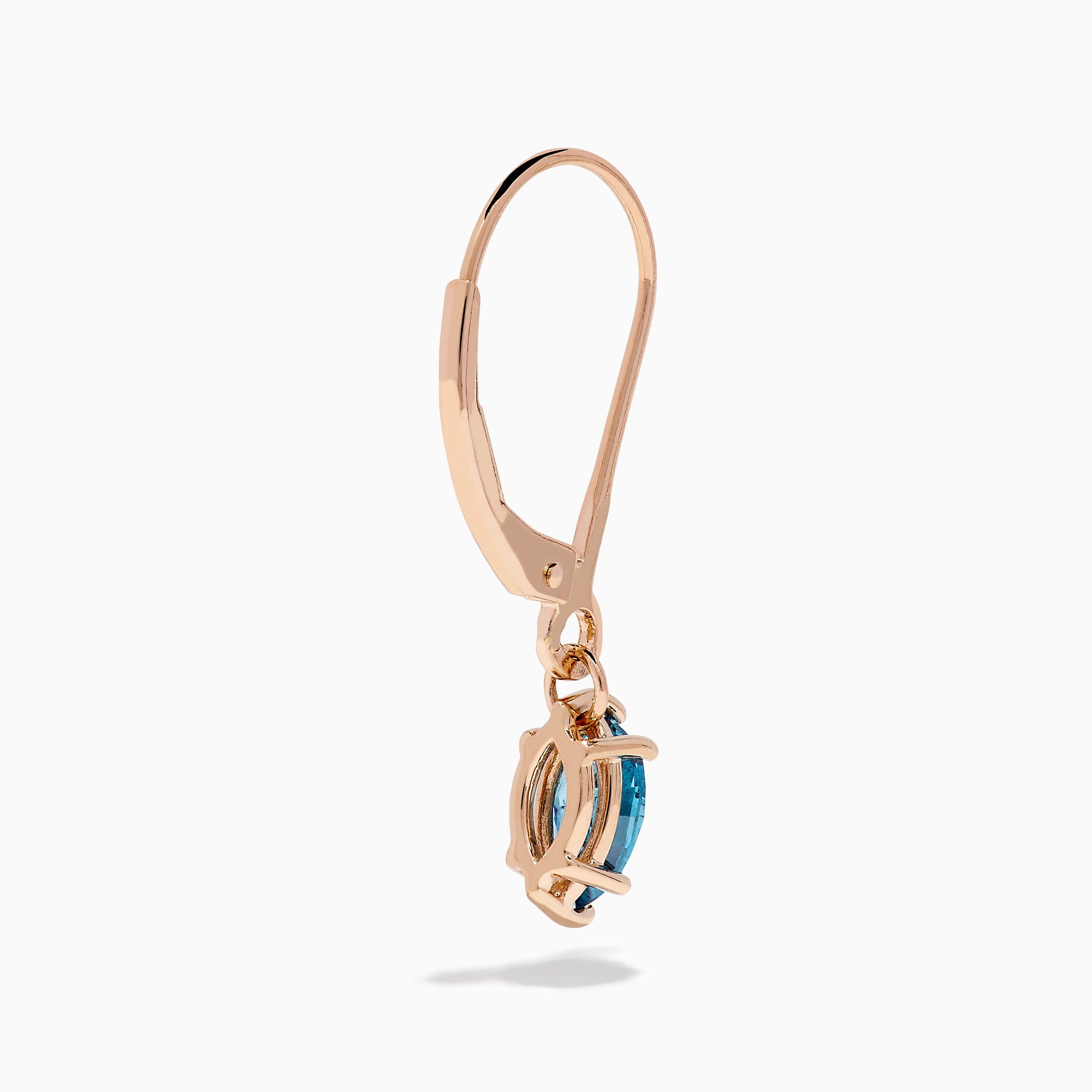 Introducing the Bella Bleu 14K Rose Gold Blue Diamond Drop Earrings, featuring marquise-cut blue diamonds and shown against a white background.
