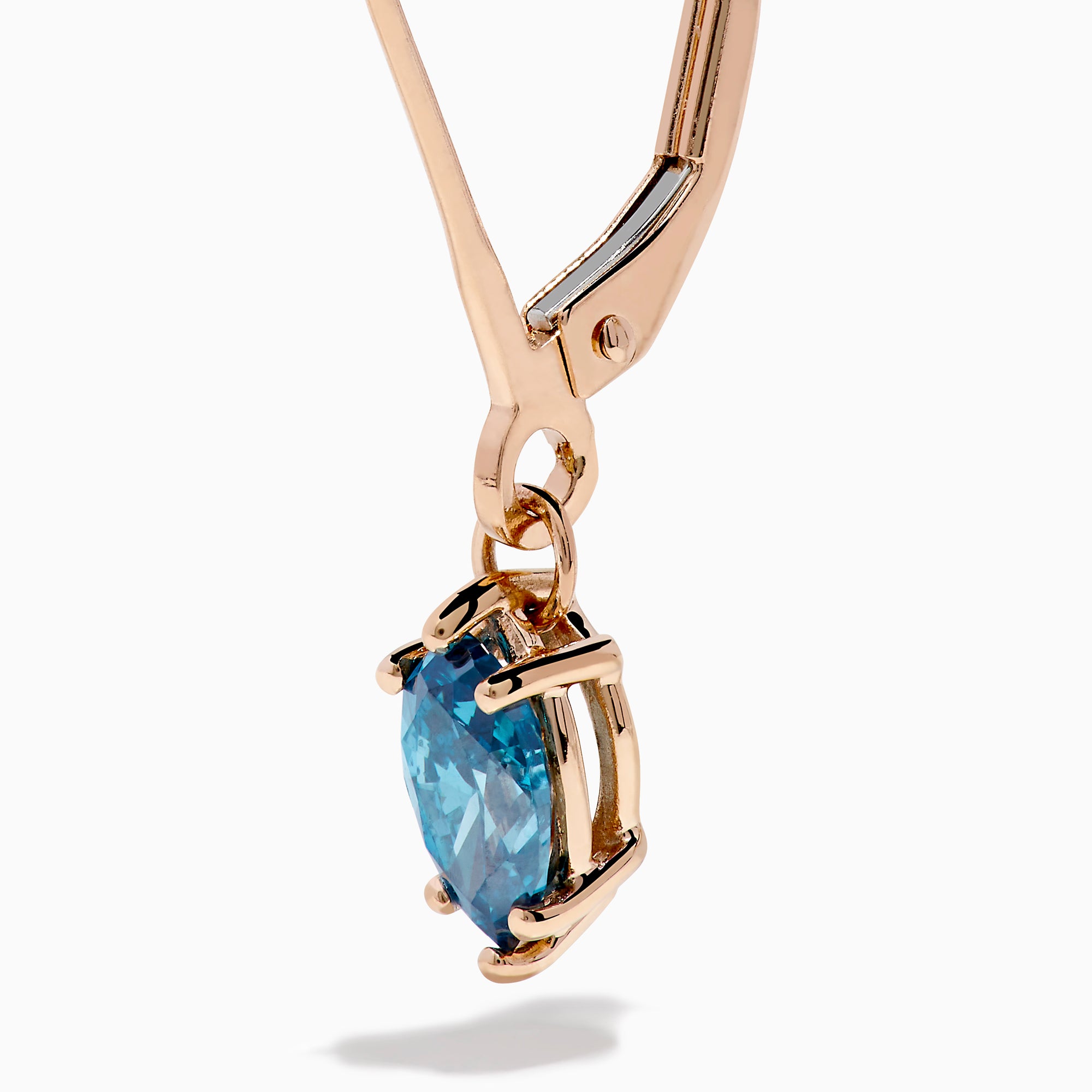 Introducing the Bella Bleu 14K Rose Gold Blue Diamond Drop Earrings, featuring marquise-cut blue diamonds and shown against a white background.
