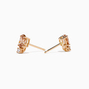 The 14K Rose Gold Brown and White Diamond Stud Earrings each feature an oval brown and white diamond above a small round gemstone, shown against a plain white background.