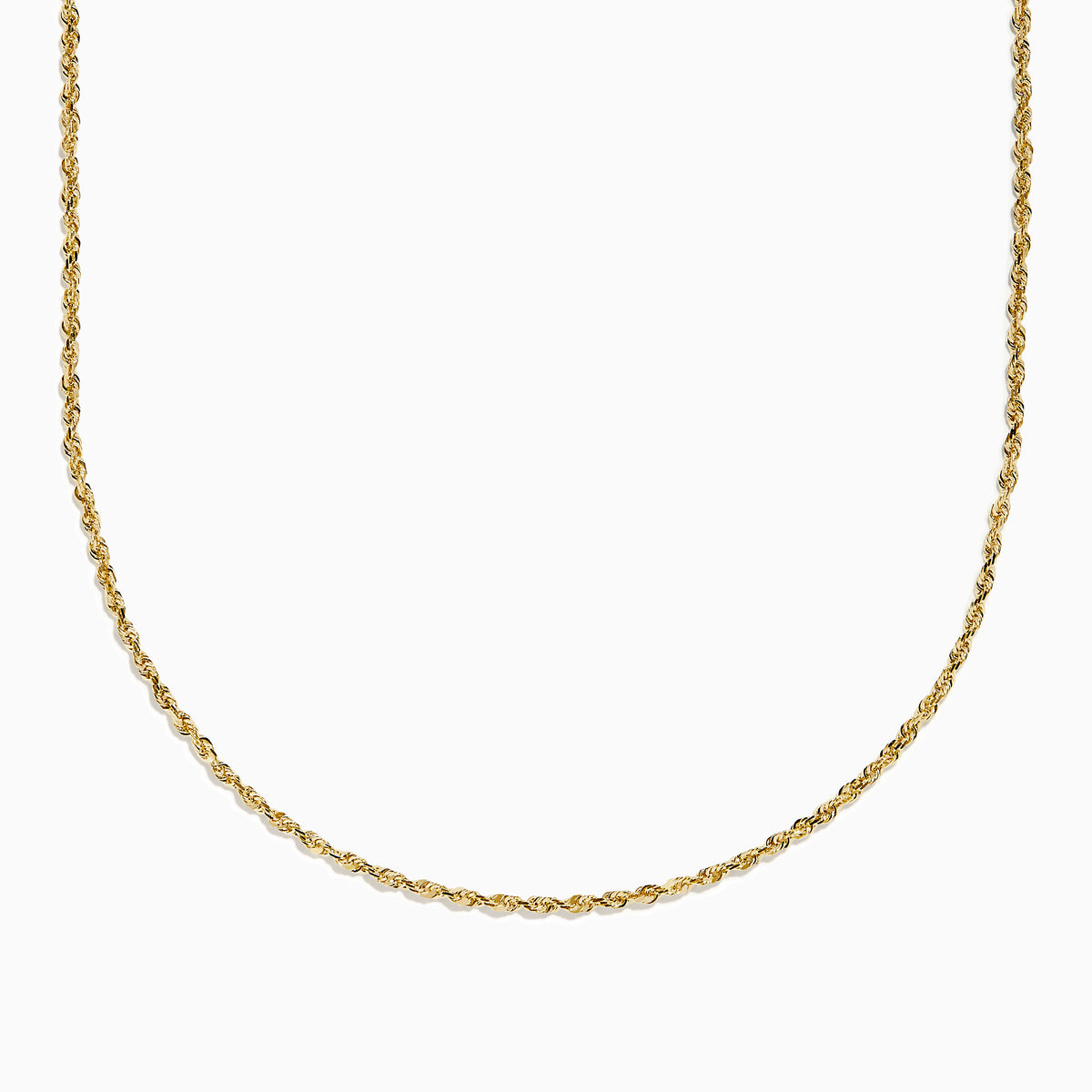 The 14K Yellow Gold Rope 20 Chain showcases a twisted, textured design and is displayed in a gentle curve against a plain white background.