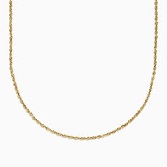 The 14K Yellow Gold Rope 20 Chain showcases a twisted, textured design and is displayed in a gentle curve against a plain white background.