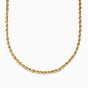 The 14K Yellow Gold 4mm Hollow Spiral Rope 22 Necklace is shown against a white background, highlighting its twisted, textured design and elegant length.