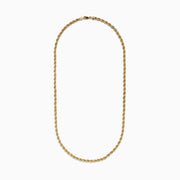 The 14K Yellow Gold 4mm Hollow Spiral Rope 22 Necklace is shown against a white background, highlighting its twisted, textured design and elegant length.