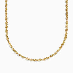 A close-up image of the 14K Yellow Gold 20-24 Adjustable Rope Chain Necklace on a white background, showcasing its twisted, textured design.