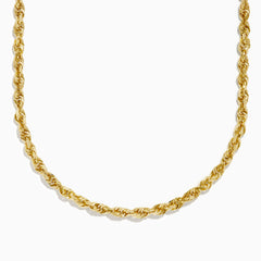 The Mens 14K Yellow Gold Rope 26 Chain features a twisted, textured rope design in 14K yellow gold, displayed against a plain white background.