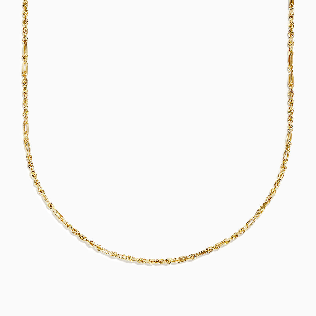 The 14K Yellow Gold Figaro Rope Chain Necklace 18 features a twisted, textured design and is displayed on a plain white background.