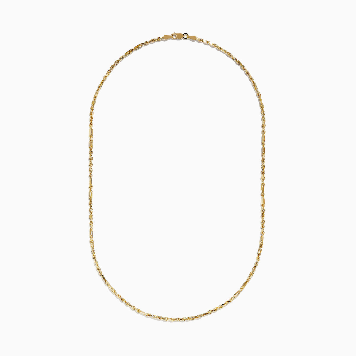 The 14K Yellow Gold Figaro Rope Chain Necklace 18 features a twisted, textured design and is displayed on a plain white background.
