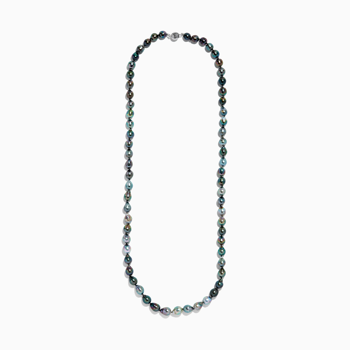 The 14K White Gold Tahitian Pearl Necklace showcases large, irregular multicolored Tahitian pearls strung elegantly together on a white gold chain.