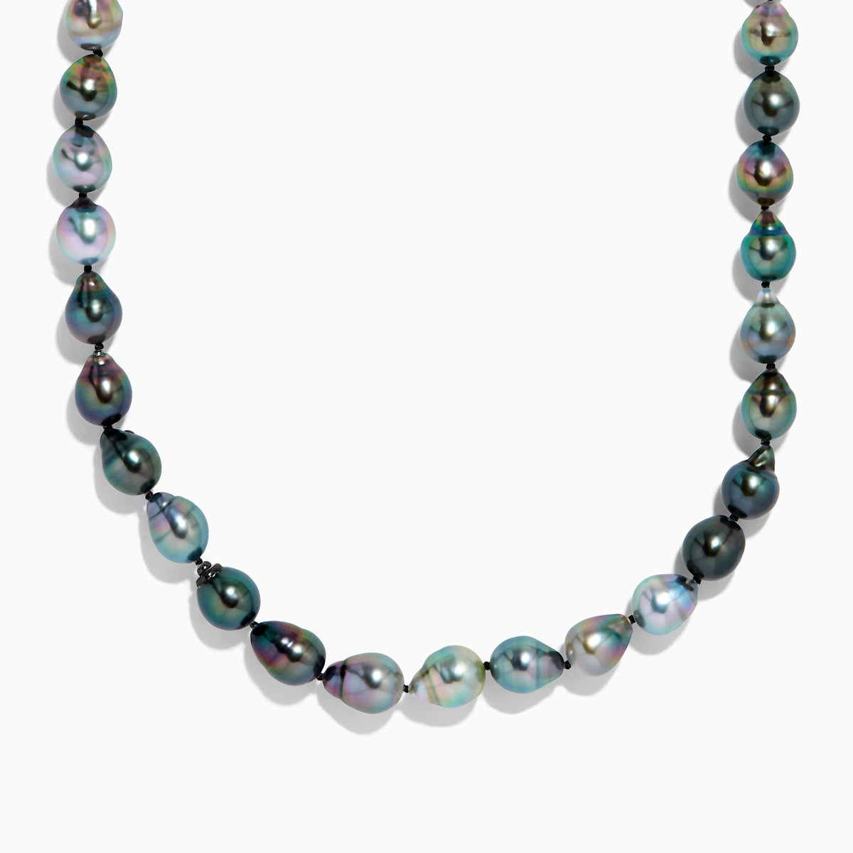 The 14K White Gold Tahitian Pearl Necklace showcases large, irregular multicolored Tahitian pearls strung elegantly together on a white gold chain.