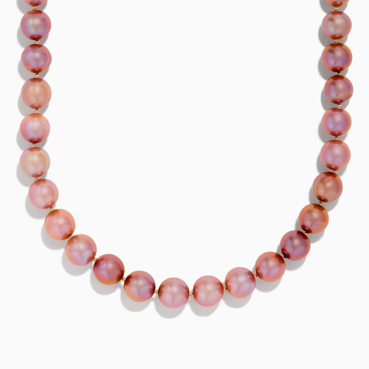 The 14K White Gold Lilac Fresh Water Pearl Necklace features round, shiny lilac pearls in a single strand with a 14K white gold clasp, displayed on a white background.