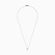 The Star Lab Grown Diamond Solitaire Pendant in 18K White Gold features a single round diamond on a delicate chain, showcased against a plain white background.