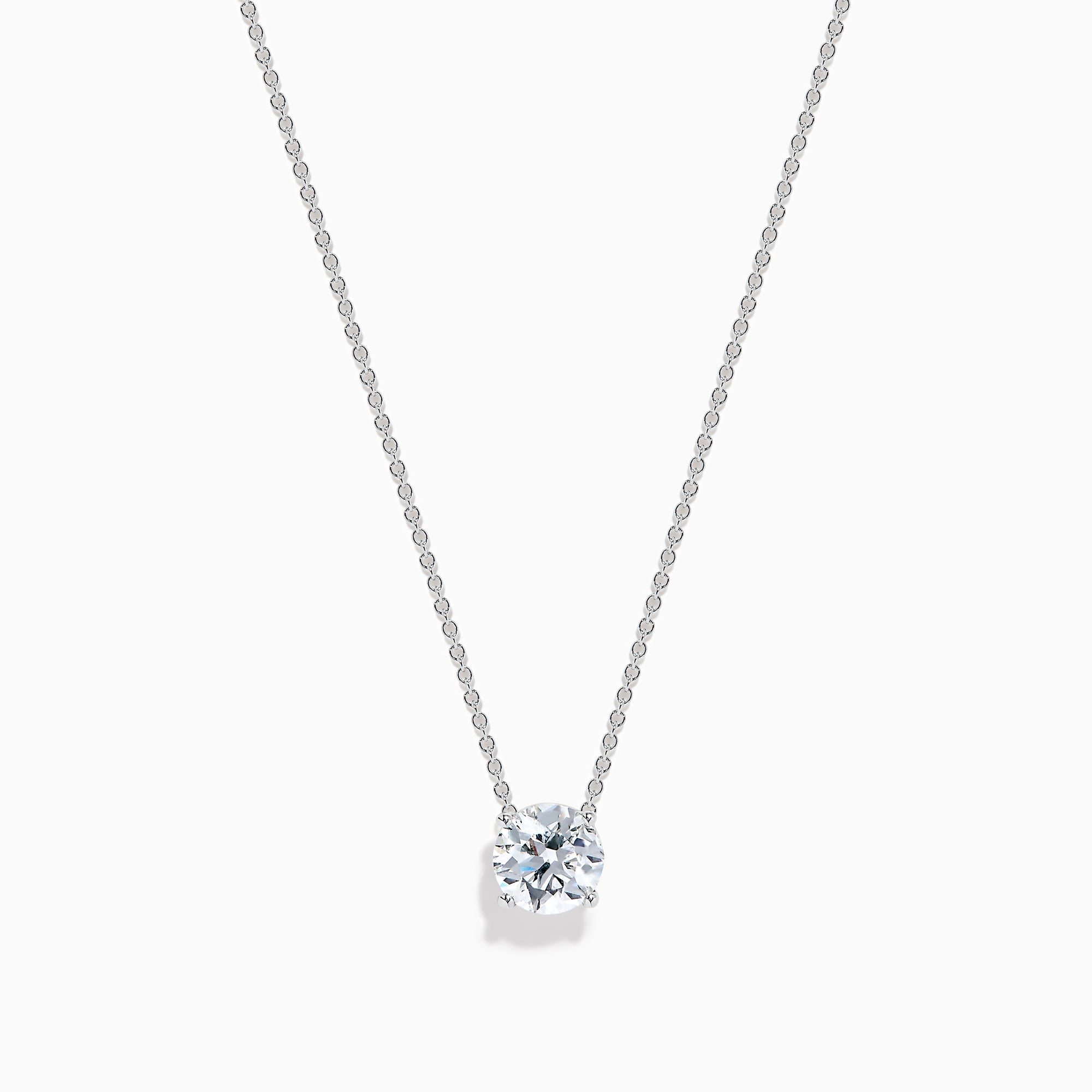 The Star Lab Grown Diamond Solitaire Pendant in 18K White Gold features a single round diamond on a delicate chain, showcased against a plain white background.