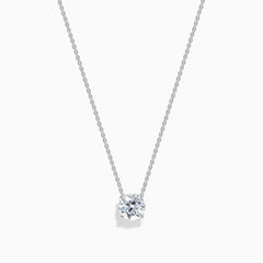 The Star Lab Grown Diamond Solitaire Pendant in 18K White Gold features a single round diamond on a delicate chain, showcased against a plain white background.