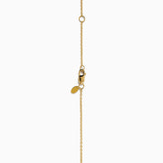 The Star Lab Grown Diamond Necklace in 18K Yellow Gold features a delicate chain with three round, bezel-set diamonds—a larger center diamond and two smaller diamonds evenly spaced along the chain.