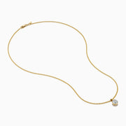 The Star Lab Grown Diamond Solitaire Beaded Pendant in 18K Yellow Gold features a delicate beaded chain and a round diamond solitaire, beautifully displayed on a white background.