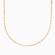 The Yellow Gold Plated Sterling Silver 18 2.5mm Paperclip Chain features delicate elongated oval links and is displayed against a white background.