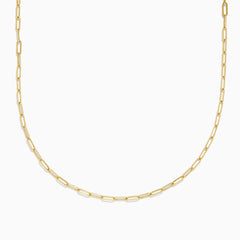 The Yellow Gold Plated Sterling Silver 18 2.5mm Paperclip Chain features delicate elongated oval links and is displayed against a white background.