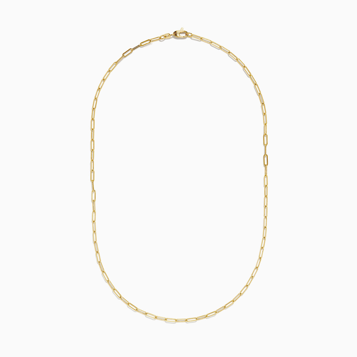 The Yellow Gold Plated Sterling Silver 18 2.5mm Paperclip Chain features delicate elongated oval links and is displayed against a white background.