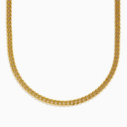 The Mens 14K Yellow Gold Hollow Cuban Chain Necklace - 22 features a flat, twisted link design and is displayed on a plain white background in a wide U shape, with the ends extending out of frame.
