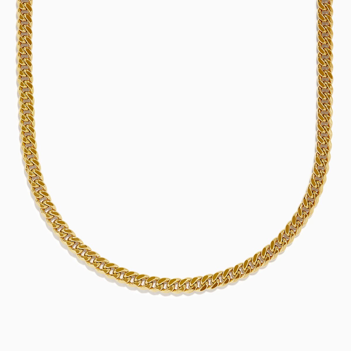 The Mens 14K Yellow Gold Hollow Cuban Chain Necklace - 22 features a flat, twisted link design and is displayed on a plain white background in a wide U shape, with the ends extending out of frame.