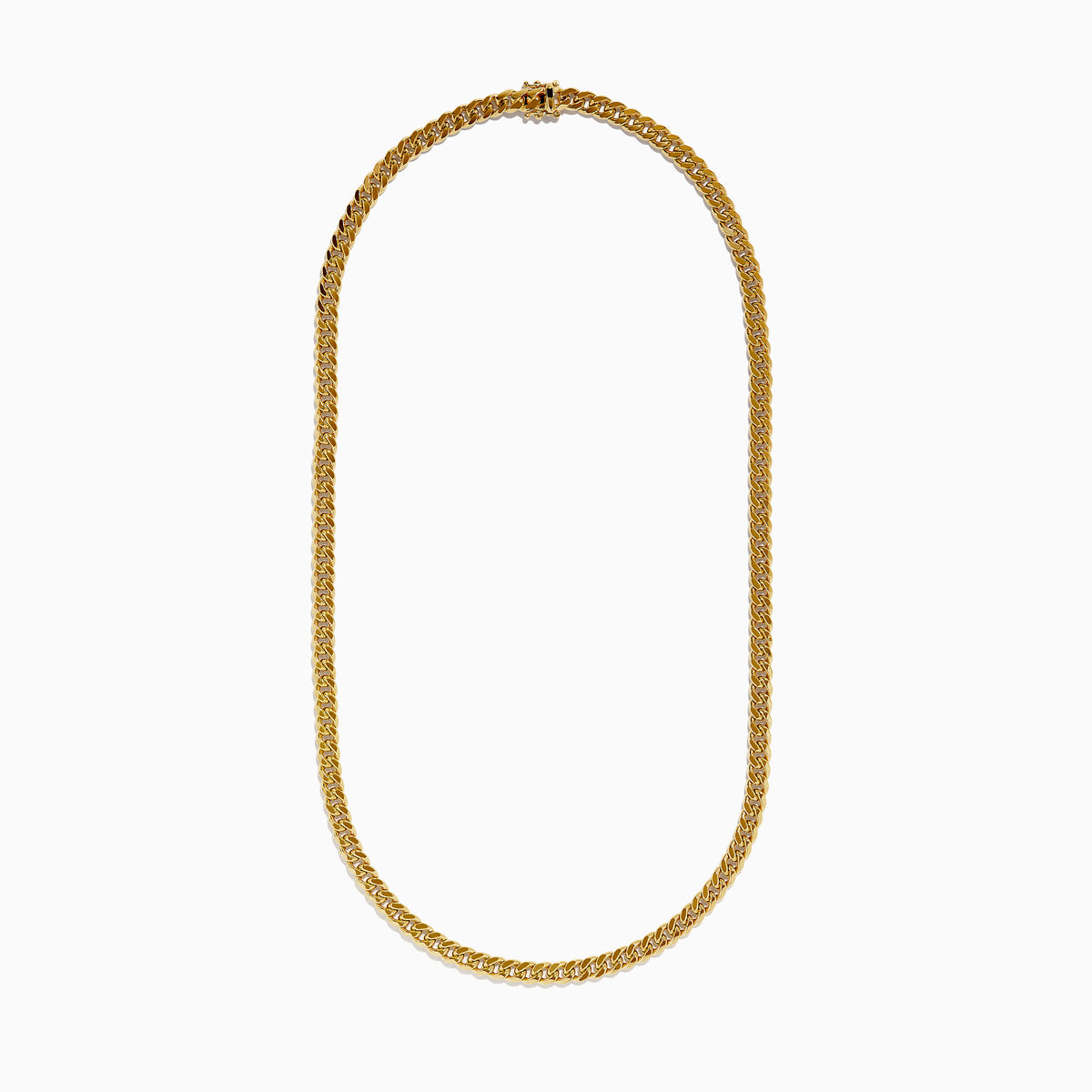 The Mens 14K Yellow Gold Hollow Cuban Chain Necklace - 22 features a flat, twisted link design and is displayed on a plain white background in a wide U shape, with the ends extending out of frame.