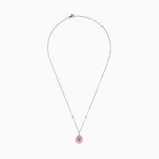 The 18K Two-Tone Gold Pink and White Diamond Pendant showcases a teardrop design with concentric pink and white diamonds, hanging from a chain elegantly accented with small round gems.
