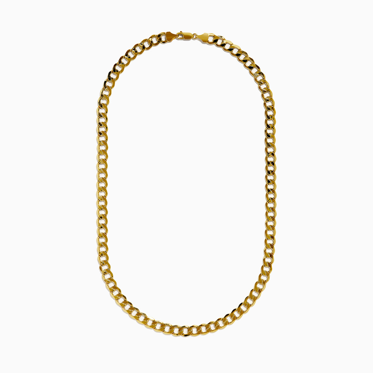 The Men's 14K Yellow Gold Curb Link Chain Necklace is shown in a U shape against a white background, highlighting its classic curb link design.
