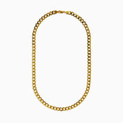 The Men's 14K Yellow Gold Curb Link Chain Necklace is shown in a U shape against a white background, highlighting its classic curb link design.
