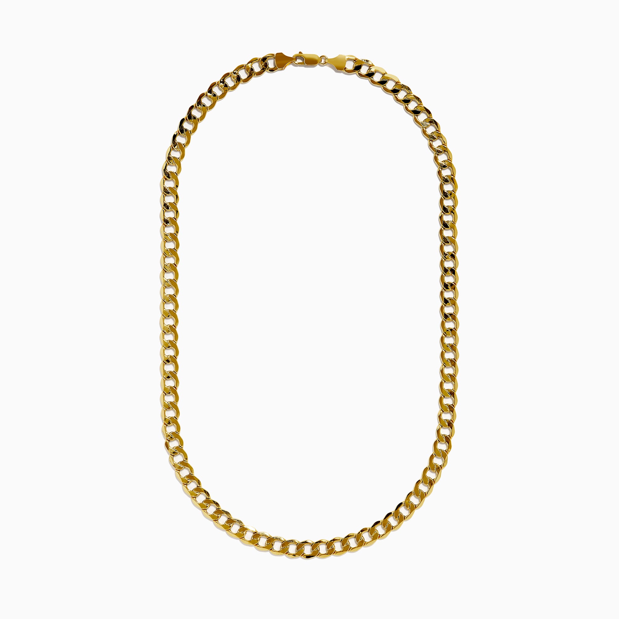 The Men's 14K Yellow Gold Curb Link Chain Necklace is shown in a U shape against a white background, highlighting its classic curb link design.