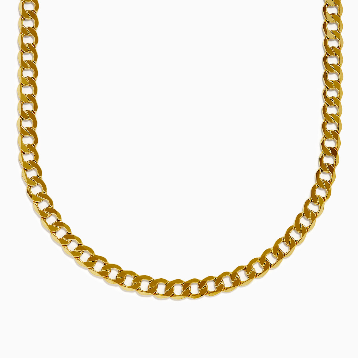 The Men's 14K Yellow Gold Curb Link Chain Necklace is shown in a U shape against a white background, highlighting its classic curb link design.