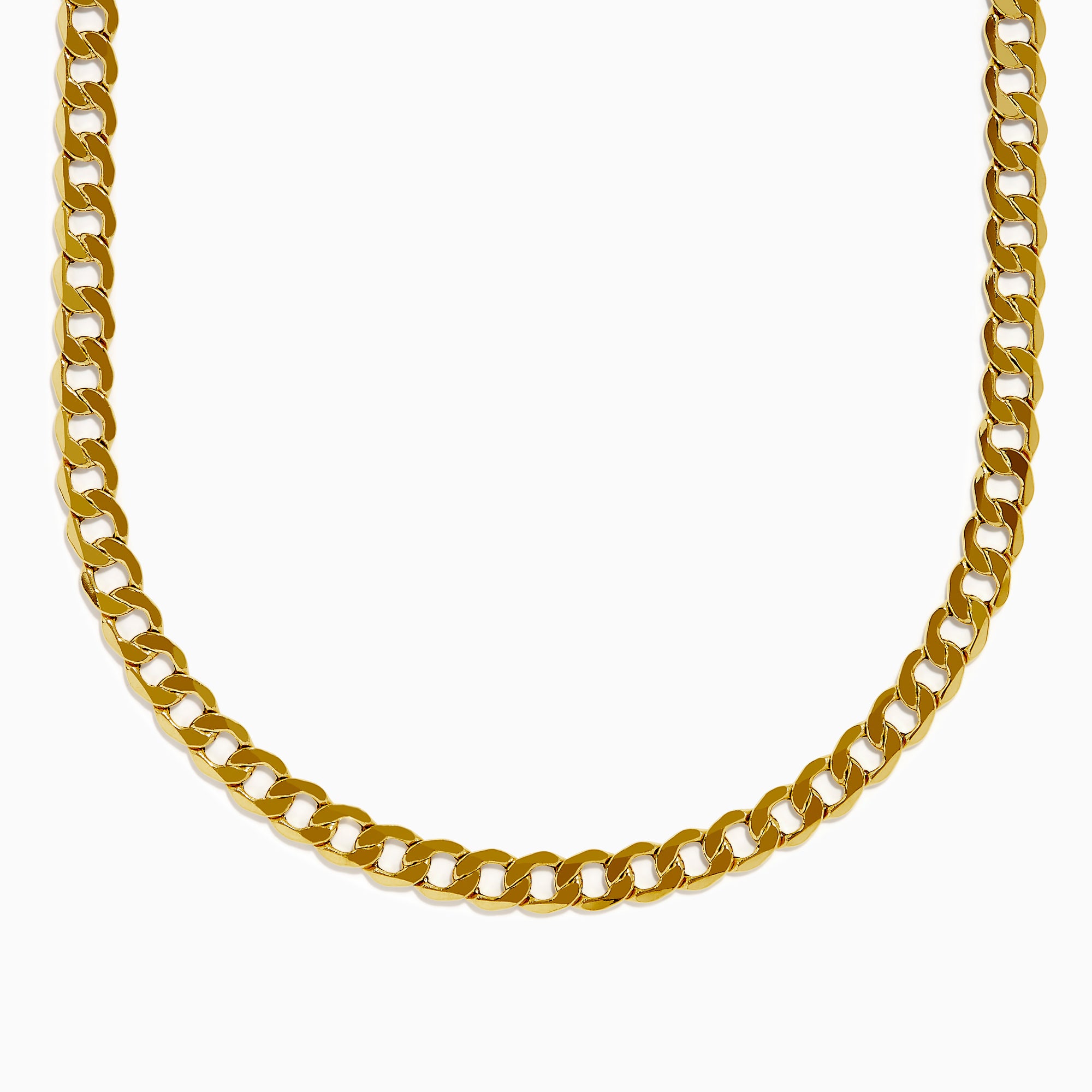 The Men's 14K Yellow Gold Curb Link Chain Necklace is shown in a U shape against a white background, highlighting its classic curb link design.