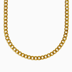 The Men's 14K Yellow Gold Curb Link Chain Necklace is shown in a U shape against a white background, highlighting its classic curb link design.