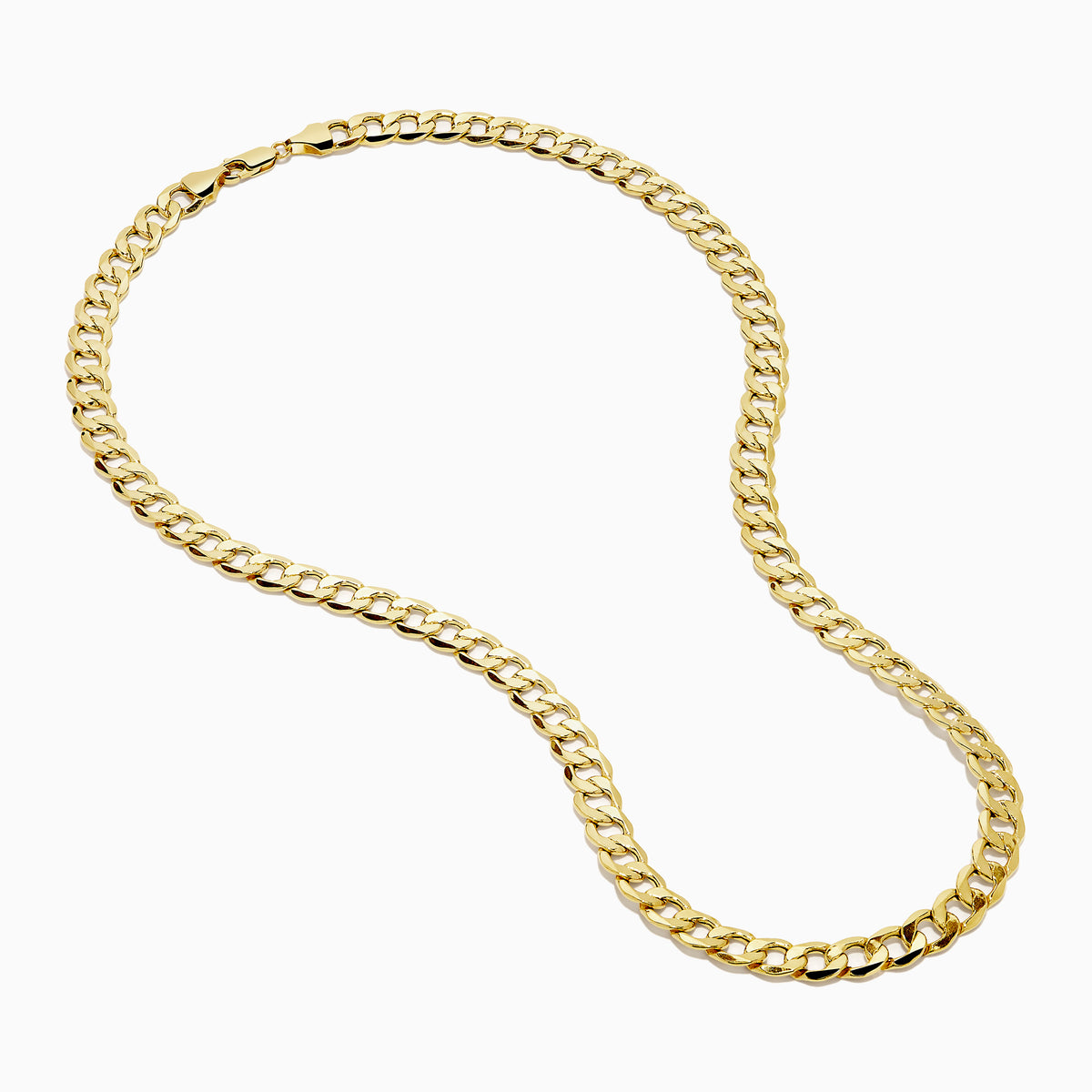 The Men's 14K Yellow Gold Curb Link Chain Necklace is shown in a U shape against a white background, highlighting its classic curb link design.