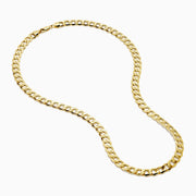 The Men's 14K Yellow Gold Curb Link Chain Necklace is shown in a U shape against a white background, highlighting its classic curb link design.