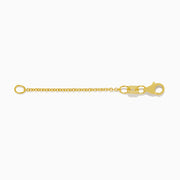 The 14K Yellow Gold 1.2mm 2-Inch Cable Chain Extension features a round loop at one end and a lobster clasp at the other, shown against a white background.