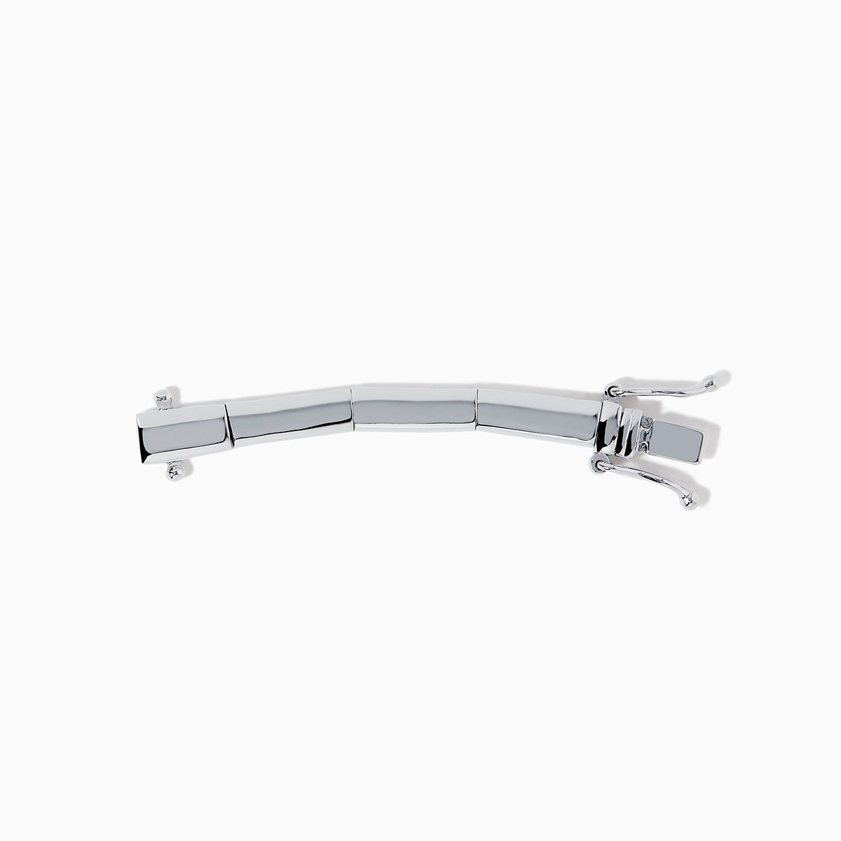 A 14K White Gold 1.5-Inch Collar Necklace Extension, featuring a curved, polished design and folding mechanism, is shown against a white background.