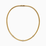 The 14K Yellow Gold Diamond Tubogas Necklace features a ribbed, tubogas texture with three evenly spaced silver bands, shown on a white background.