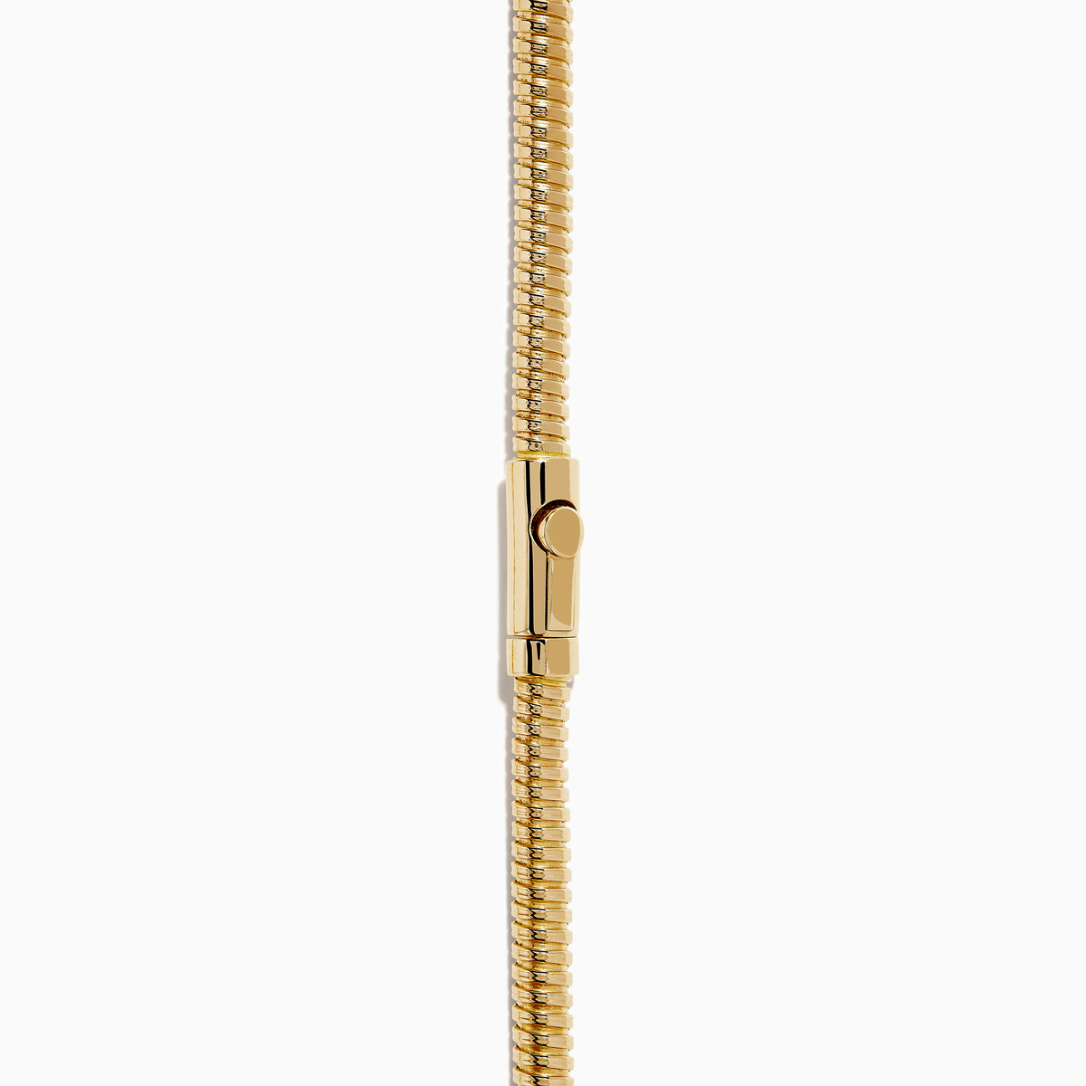 The 14K Yellow Gold Diamond Tubogas Necklace features a ribbed, tubogas texture with three evenly spaced silver bands, shown on a white background.