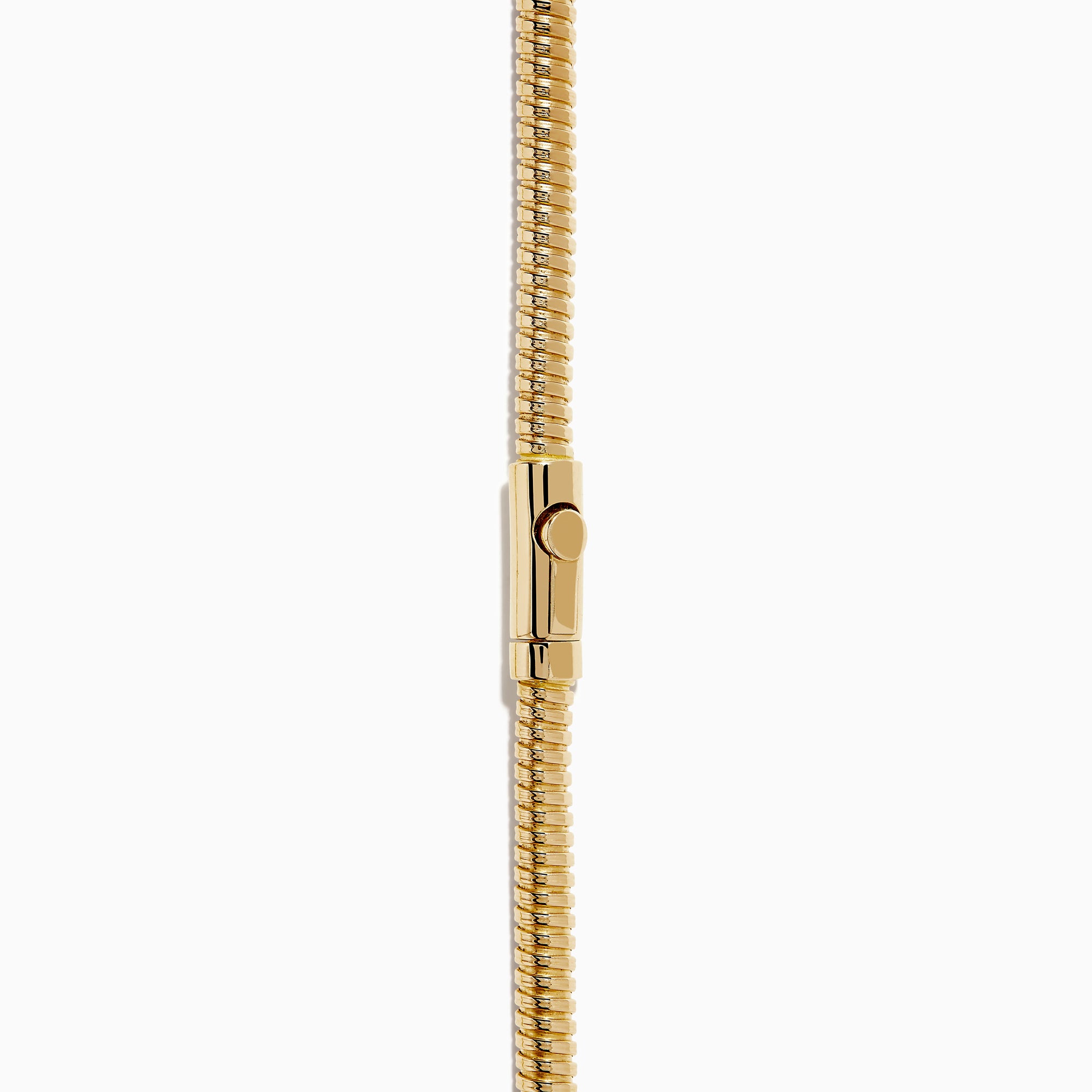 The 14K Yellow Gold Diamond Tubogas Necklace features a ribbed, tubogas texture with three evenly spaced silver bands, shown on a white background.