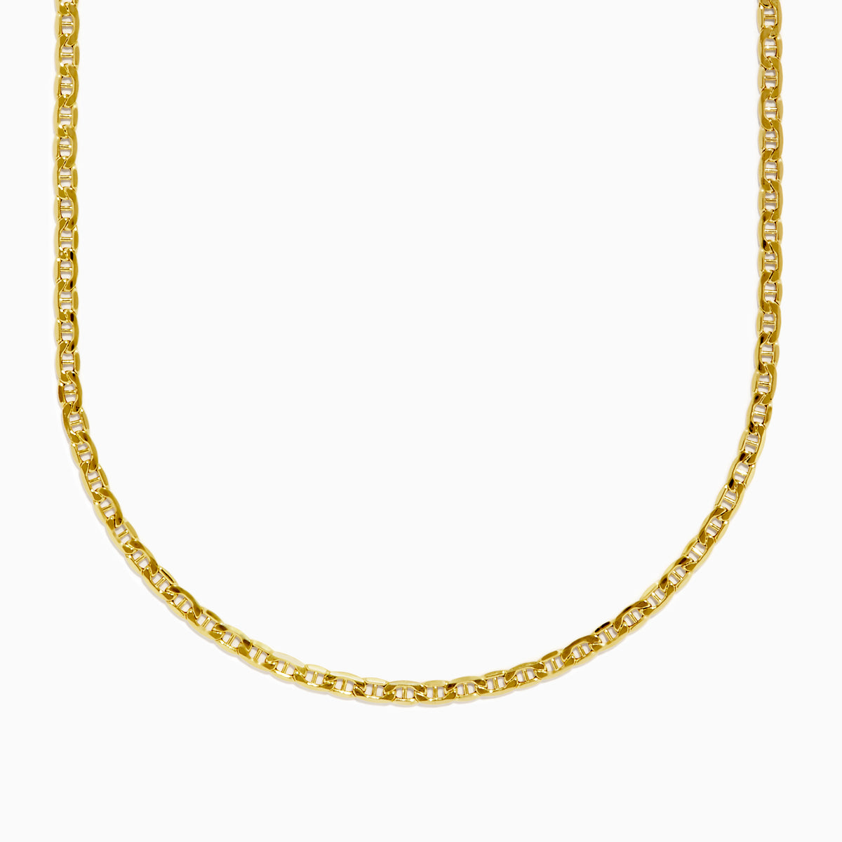The Mens 14K Yellow Gold Anchor Chain Necklace 22 features rounded, interlocking links and is displayed on a white background—an ideal choice for a classic mens gold necklace.