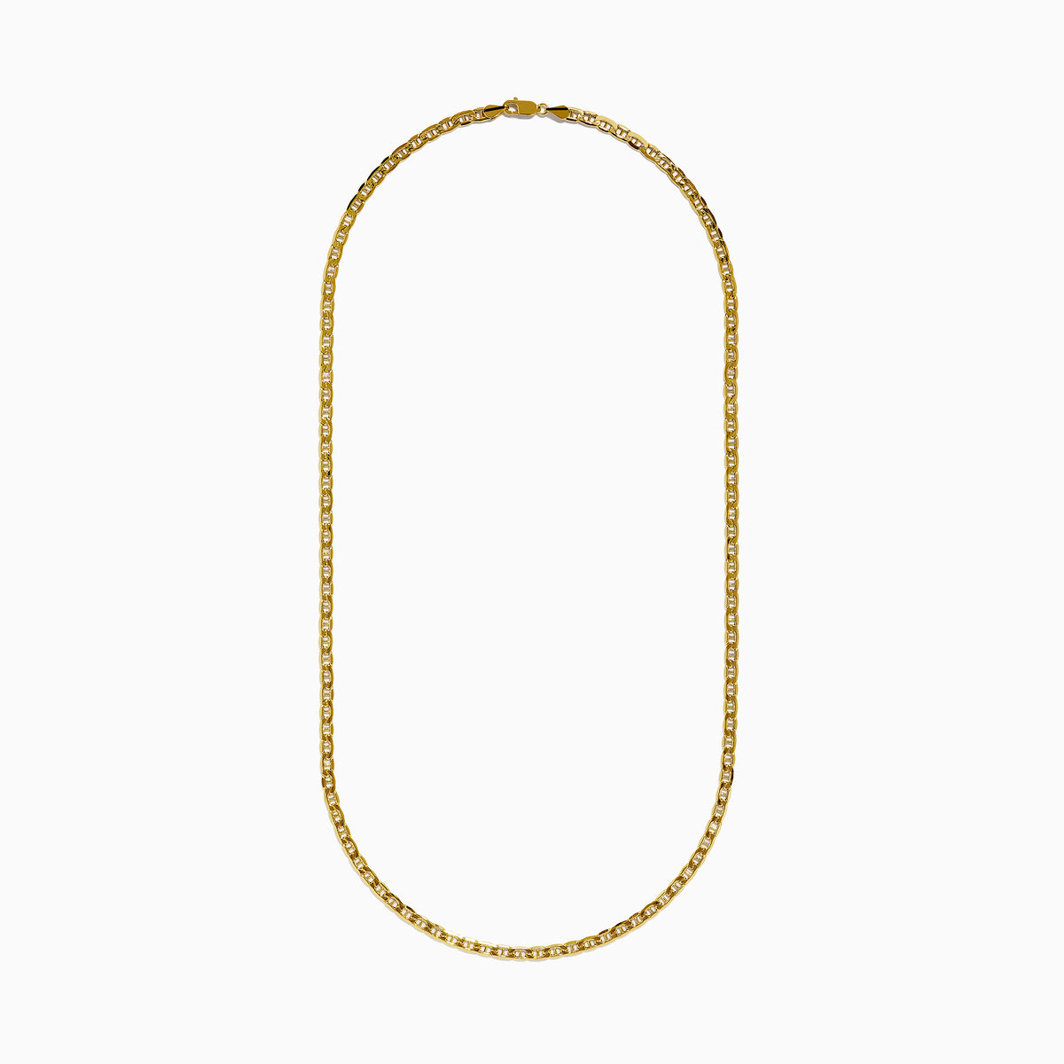 The Mens 14K Yellow Gold Anchor Chain Necklace 22 features rounded, interlocking links and is displayed on a white background—an ideal choice for a classic mens gold necklace.
