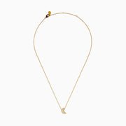 The 925 Gold Plated Sterling Silver Diamond Crescent Moon Pendant features a delicate gold chain and a crescent moon adorned with sparkling diamonds, shown against a plain white background.